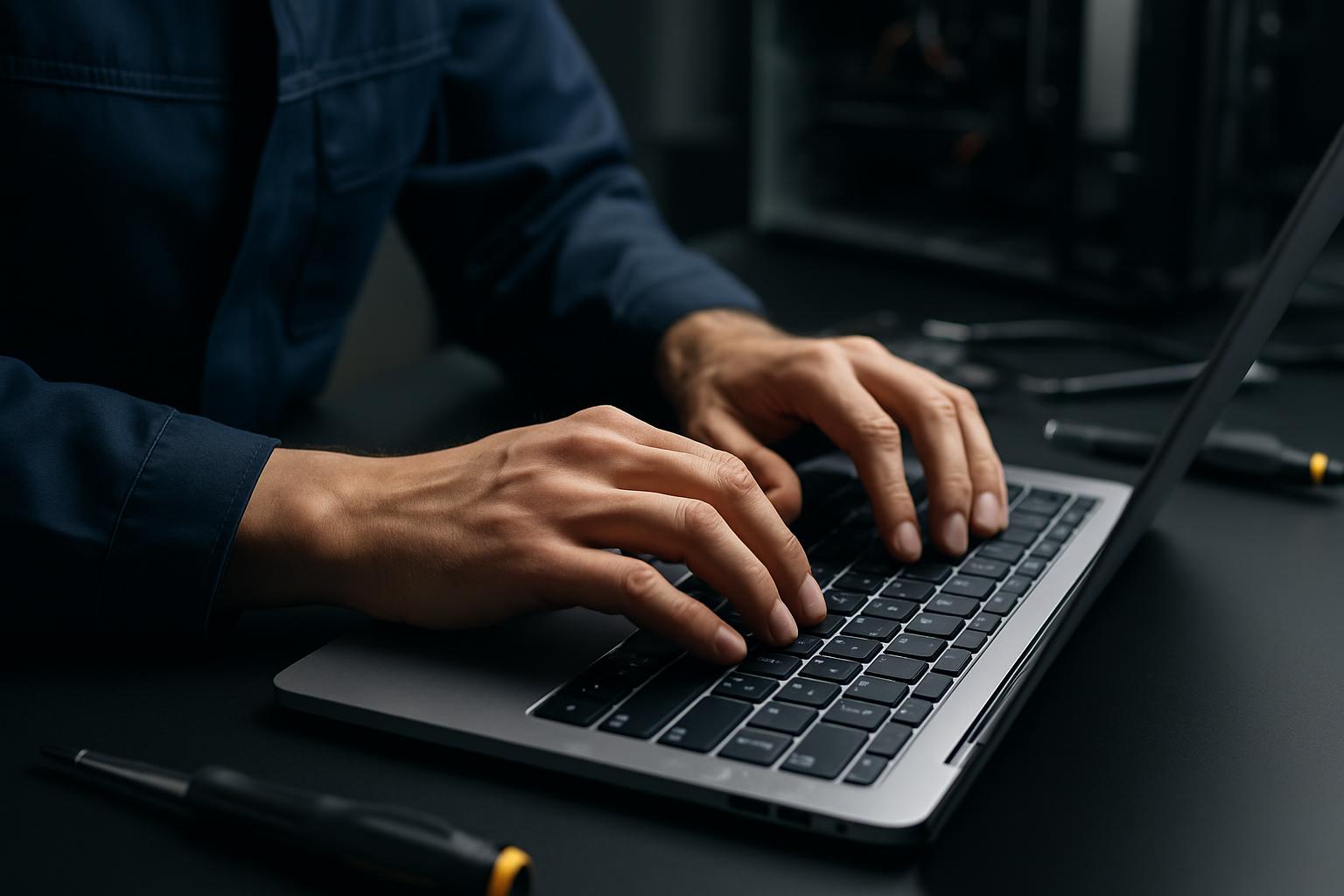 Professional hands working on computer keyboard